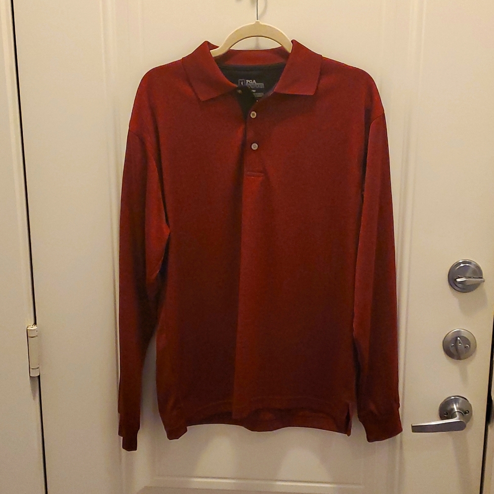 PGA Tour Burgundy Long Sleeve Performance Golf Polo M